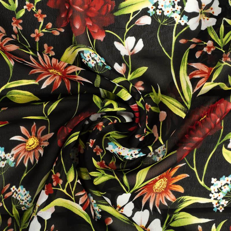 FLOWERS ON THE MEADOW pat. 3 / black - Chiffon