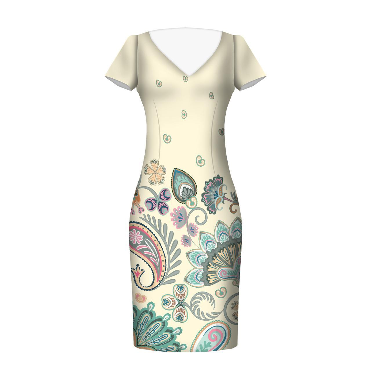 FLOWERS (pattern no. 1) / ecru - dress panel Satin