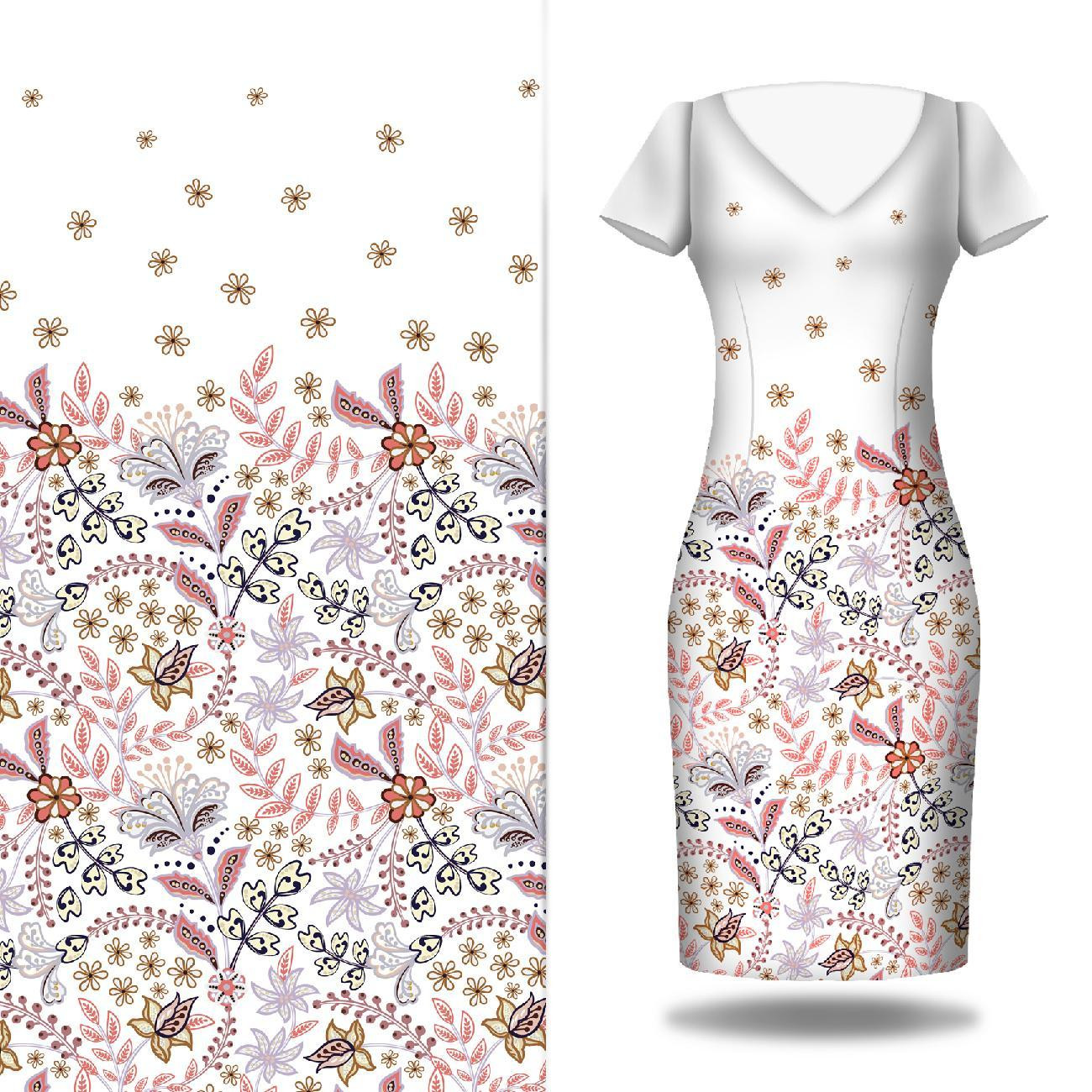 FLOWERS (pattern no. 3) / white - dress panel TE210