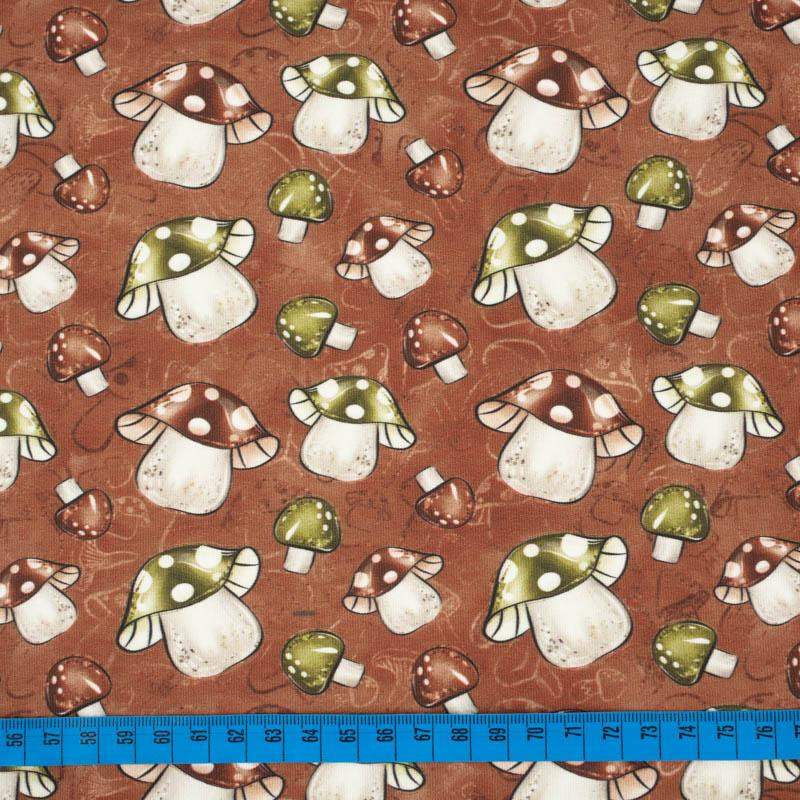 FOREST MUSHROOMS pat. 1 / brown - looped knit fabric