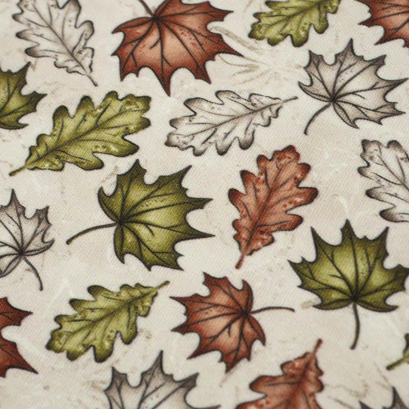 FOREST LEAVES pat. 1 / beige - looped knit fabric