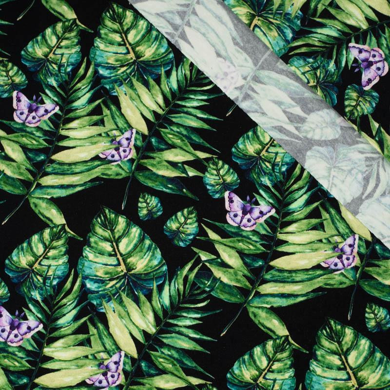 MINI LEAVES AND INSECTS PAT. 4 (TROPICAL NATURE) / black - single jersey 