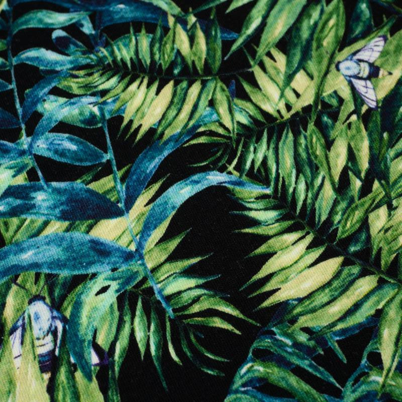 MINI LEAVES AND INSECTS PAT. 6 (TROPICAL NATURE) / black - single jersey 