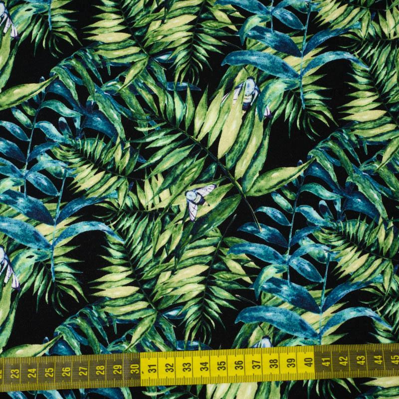 MINI LEAVES AND INSECTS PAT. 6 (TROPICAL NATURE) / black - single jersey 