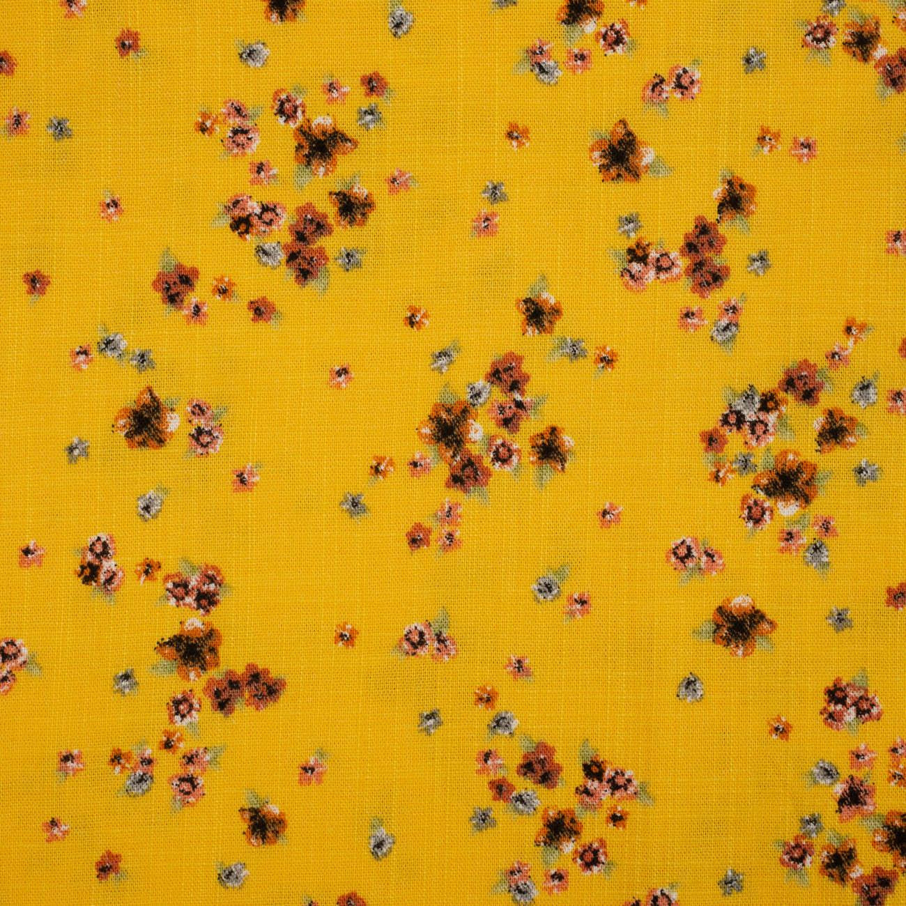 SMALL FLOWERS / mustard - Viscose with linen weave