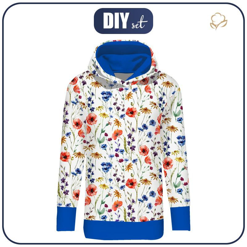 LONG WOMEN’S HOODIE (MEGI) - FIELD FLOWERS - looped knit fabric 