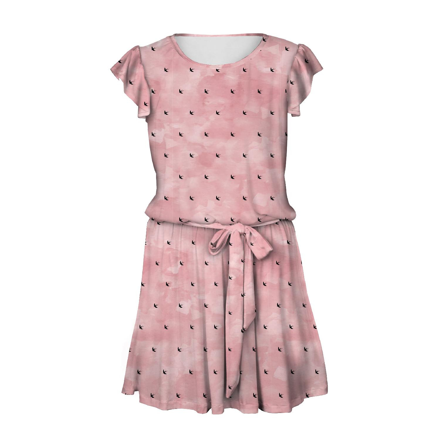 DRESS "EMMA" - SWALLOWS (minimal) / CAMOUFLAGE pat. 2 (rose quartz) - Viscose jersey with elastane