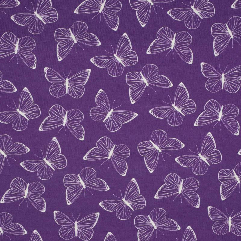 BUTTERFLIES / contour (PURPLE BUTTERFLIES) - looped knit fabric