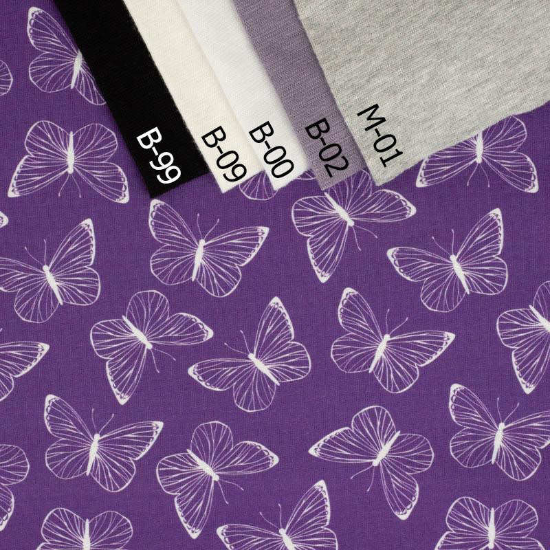BUTTERFLIES / contour (PURPLE BUTTERFLIES) - looped knit fabric