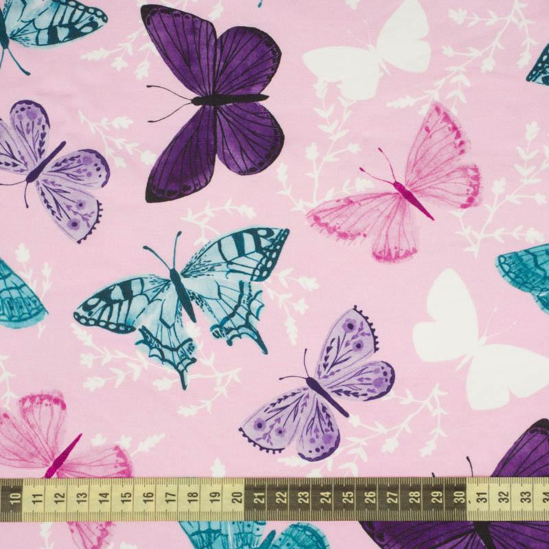 BUTTERFLIES PAT. 5 / pink (PURPLE BUTTERFLIES) - single jersey with elastane 