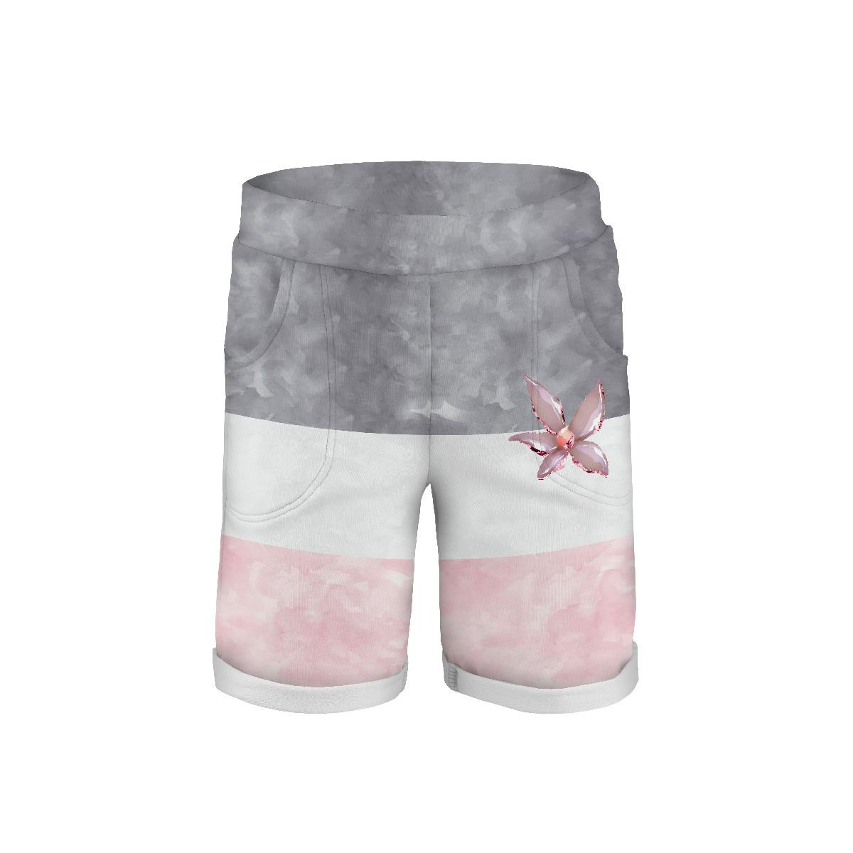 KID`S SHORTS (RIO) - GLITTER FLOWERS (DRAGONFLIES AND DANDELIONS) / STRIPES - looped knit fabric 