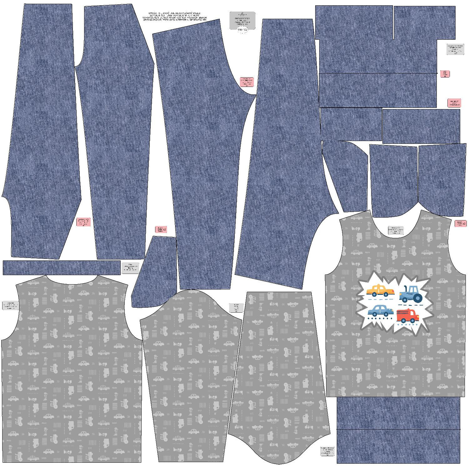 Children's tracksuit (MILAN) - VEHICLES pat. 2 / white (ADVENTURE BEGINS) - sewing set