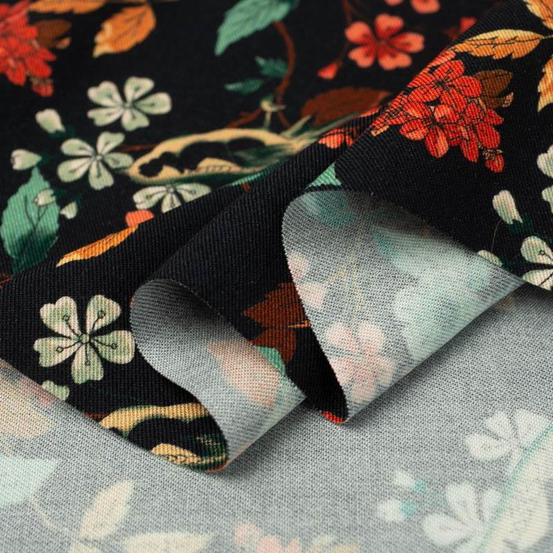 BIRDS WITH FLOWERS - viscose woven fabric