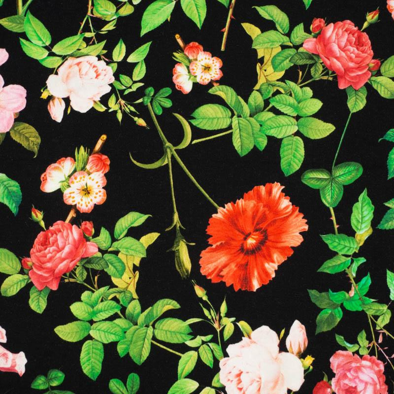 10% - ROSES AND LEAVES (PARADISE GARDEN)  - looped knit fabric