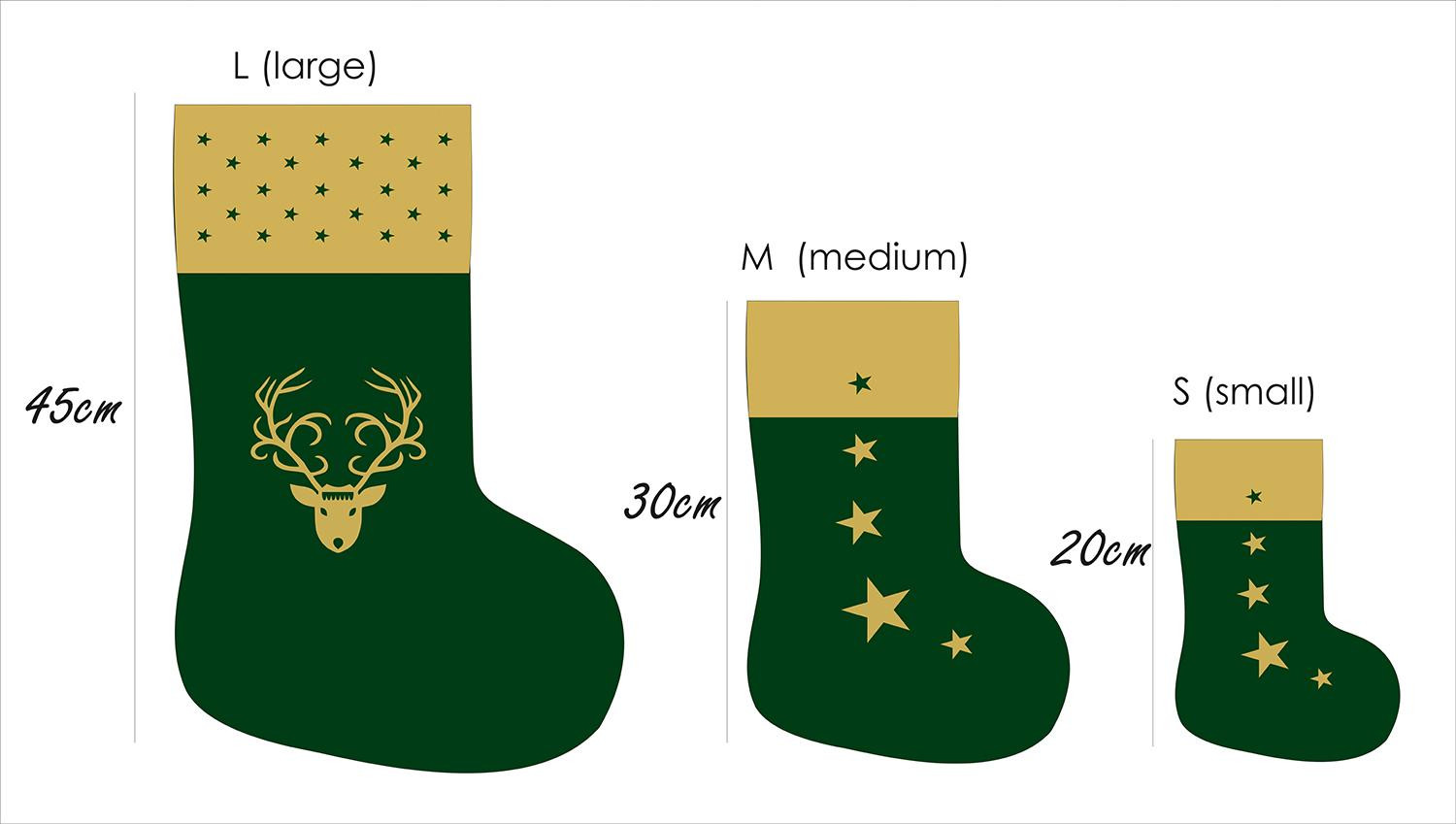 Christmas Stocking Set - GOLDEN REINDEER / green