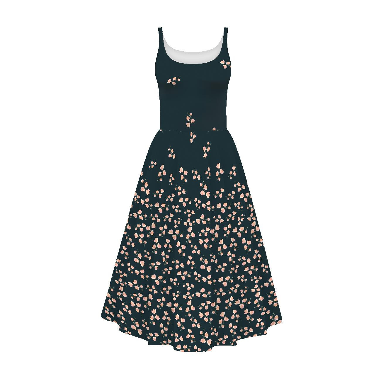 DRESS "ISABELLE" - PINK FLOWERS PAT. 4 / black - sewing set