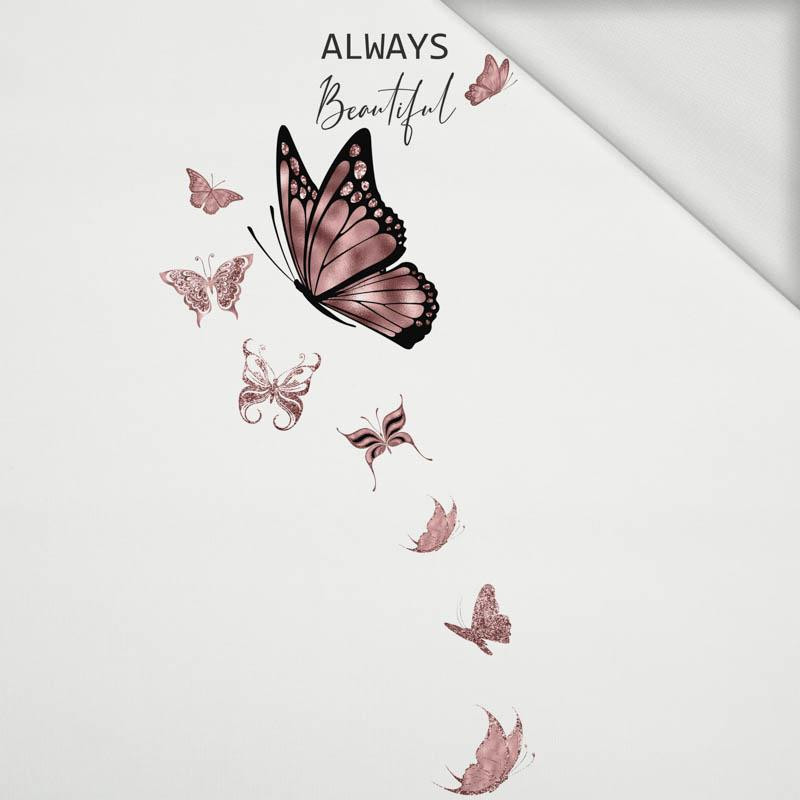 ALWAYS BEAUTIFUL (GLITTER BUTTERFLIES) / white - panoramic panel looped knit (60cm x 155cm)