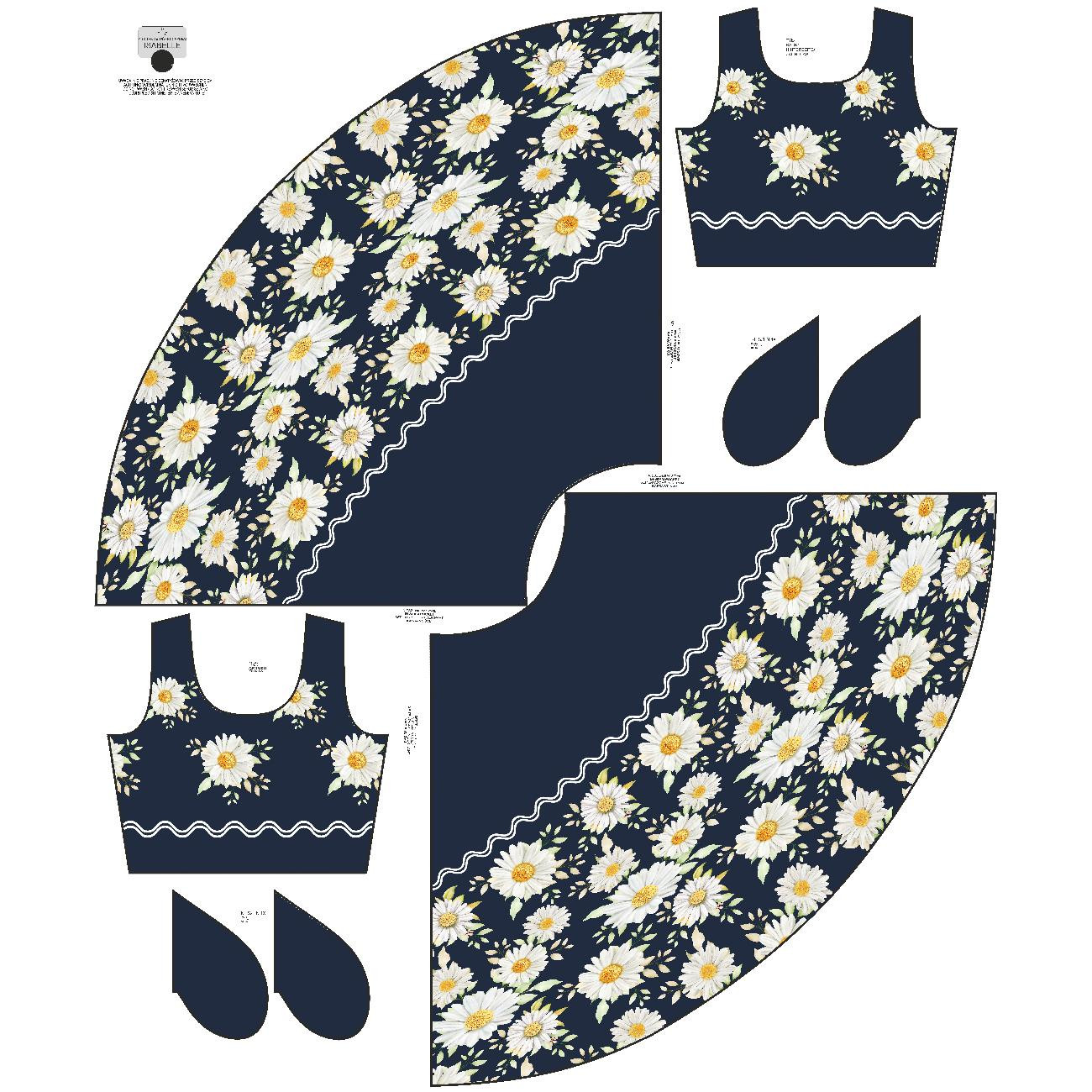 DRESS "ISABELLE" - DAISIES PAT. 2 / dark blue - sewing set