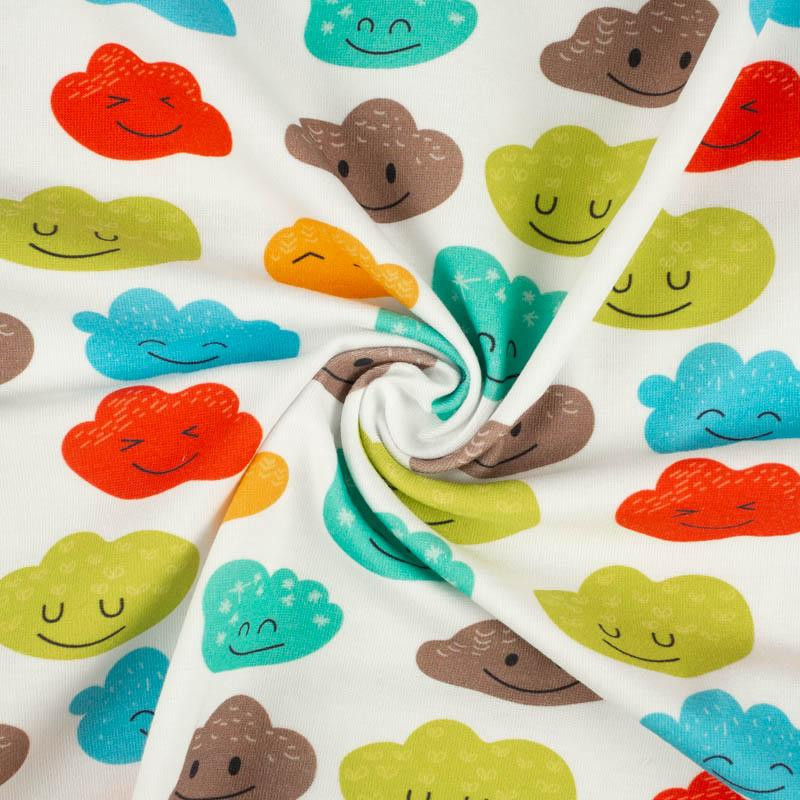HAPPY CLOUDS (PASTEL SKY) - looped knit fabric