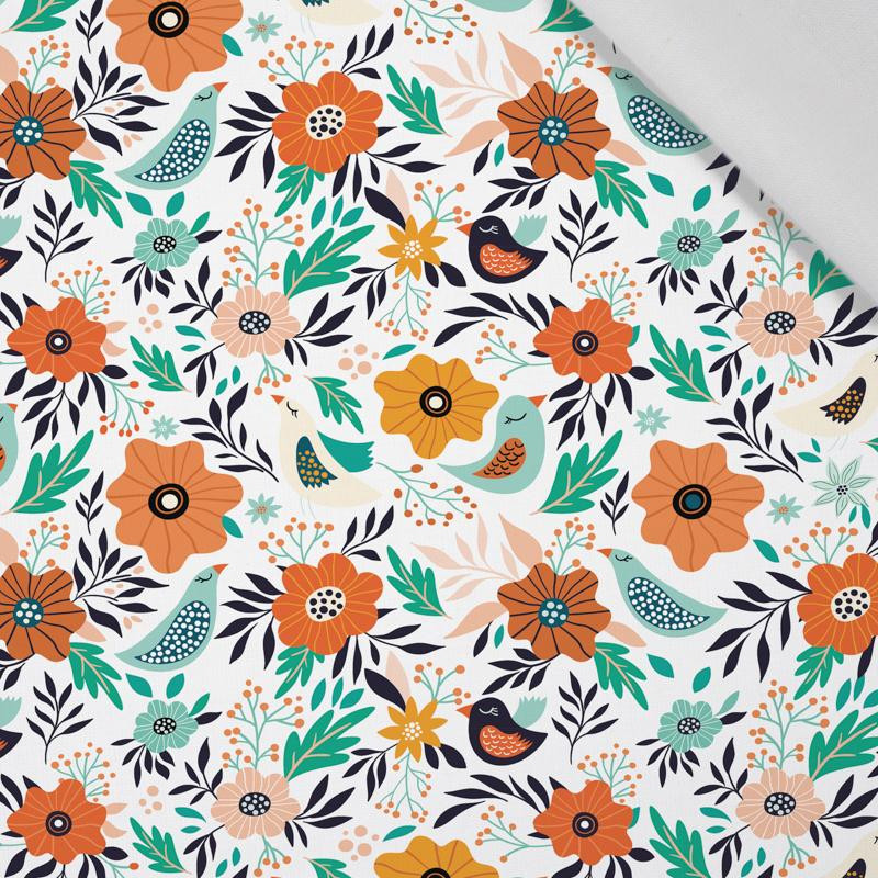 FOLK BIRDS 2.0 / white - Cotton woven fabric