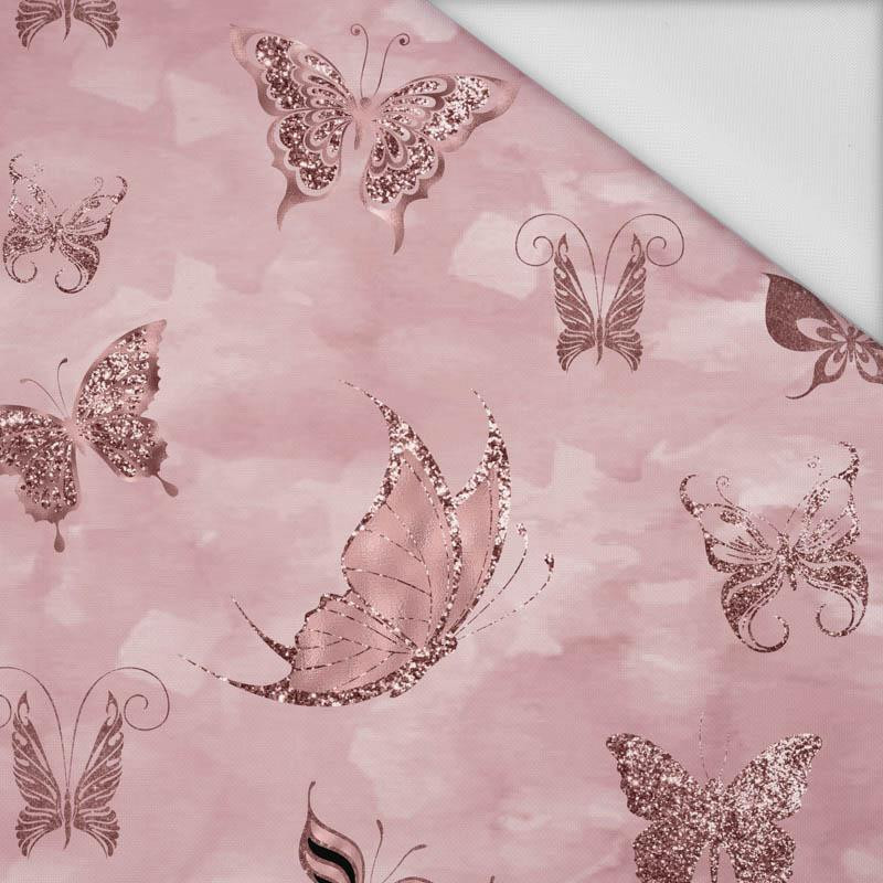 BUTTERFLIES (GLITTER BUTTERFLIES) / CAMOUFLAGE pat. 2 (rose quartz) - Waterproof woven fabric