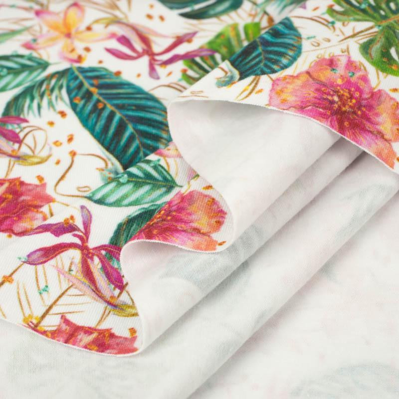50cm TROPICAL JUNGLE / white - single jersey with elastane 