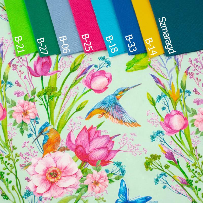 KINGFISHERS AND BUTTERFLIES (KINGFISHERS IN THE MEADOW) / mint - single jersey with elastane 