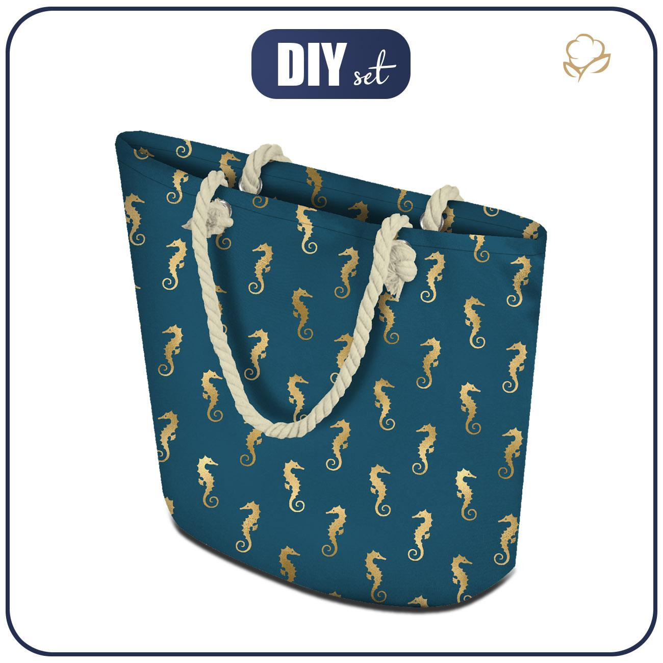 TOTE BAG - GOLDEN SEAHORSES (GOLDEN OCEAN) - sewing set