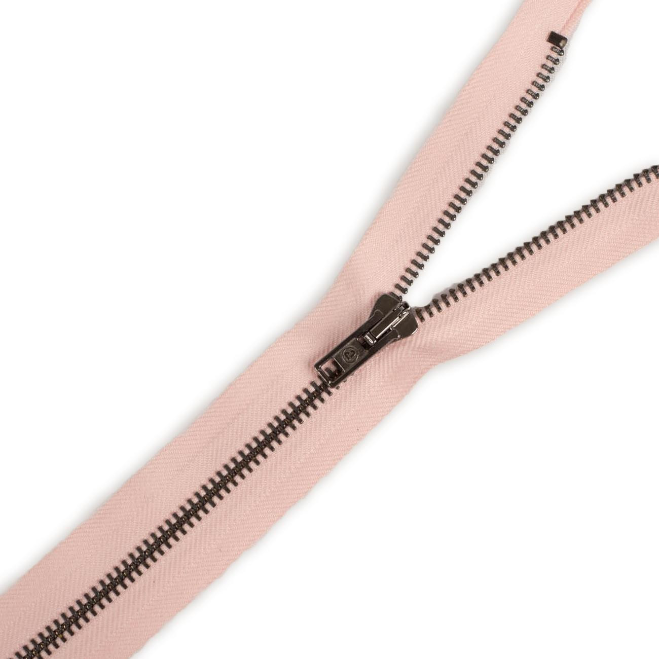Metal zipper closed-end 14cm – pale pink / black nickel