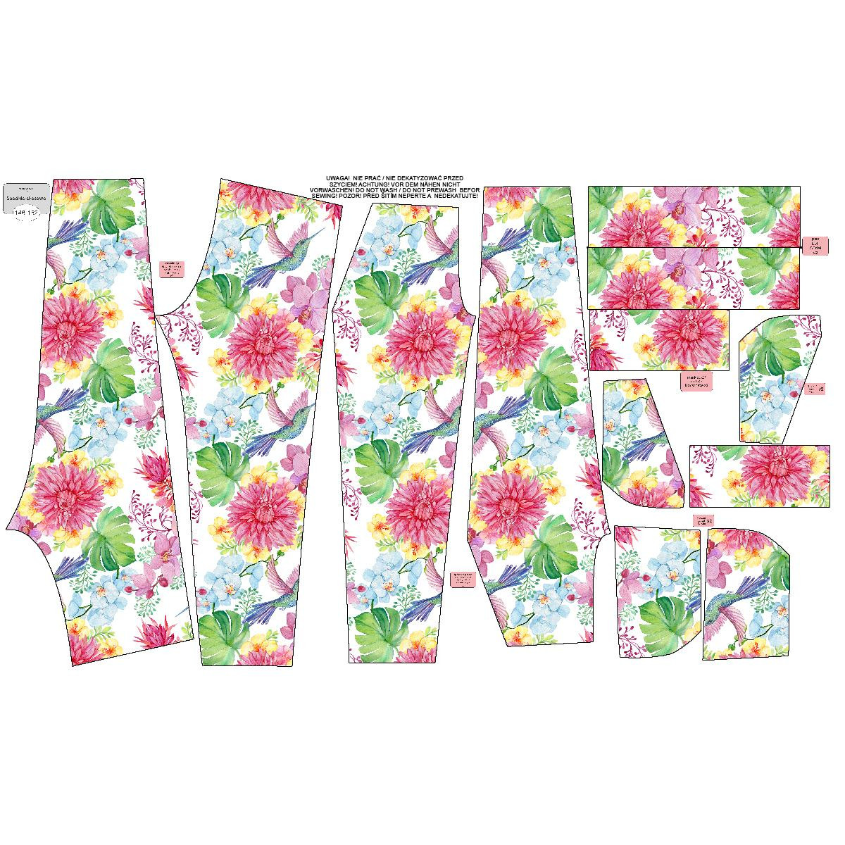 CHILDREN'S JOGGERS (LYON) - HUMMINGBIRDS AND FLOWERS pat. 2 - looped knit fabric