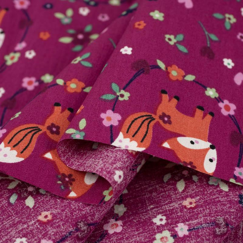 FOXES (wreaths) / fuchsia - POPLIN 100% cotton 