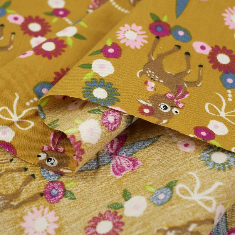 ROE DEER (wreaths) / mustard - POPLIN 100% cotton 