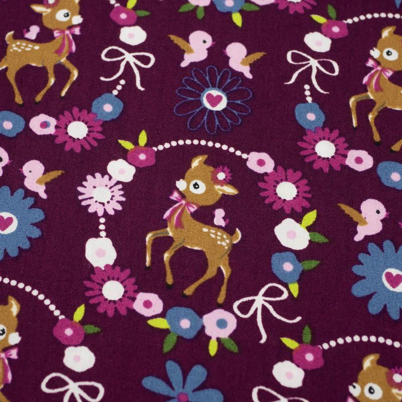 ROE DEER (wreaths) / purple - POPLIN 100% cotton 