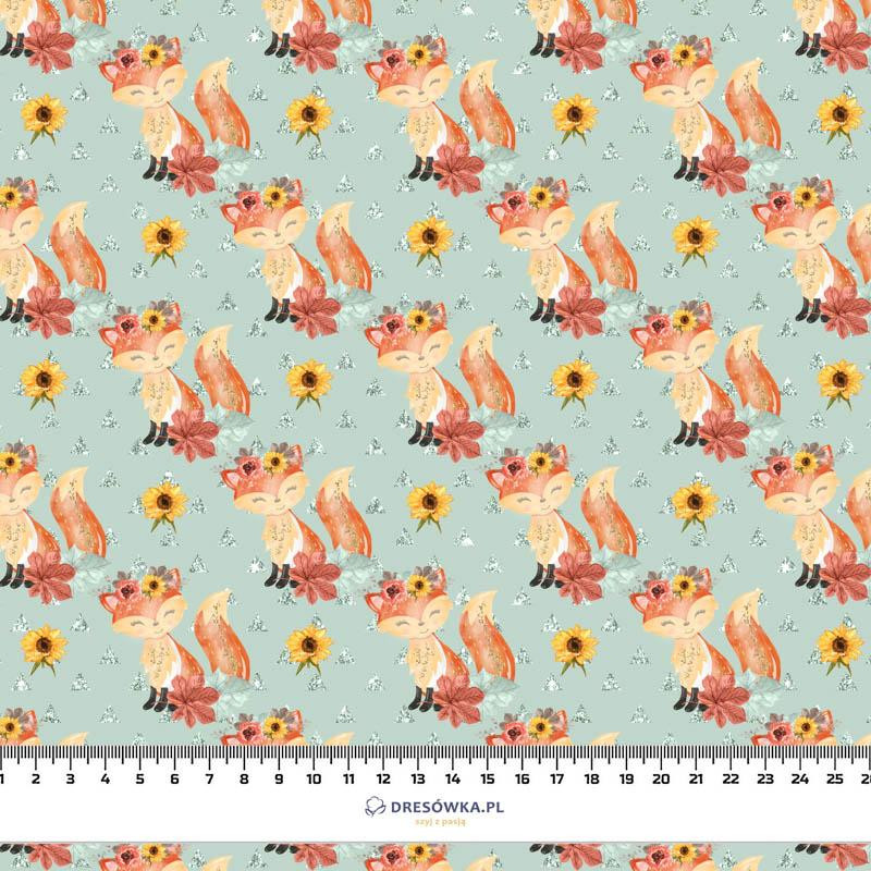 FOXES MIX 2 / mint (FOXES AND PUMPKINS) - Cotton woven fabric