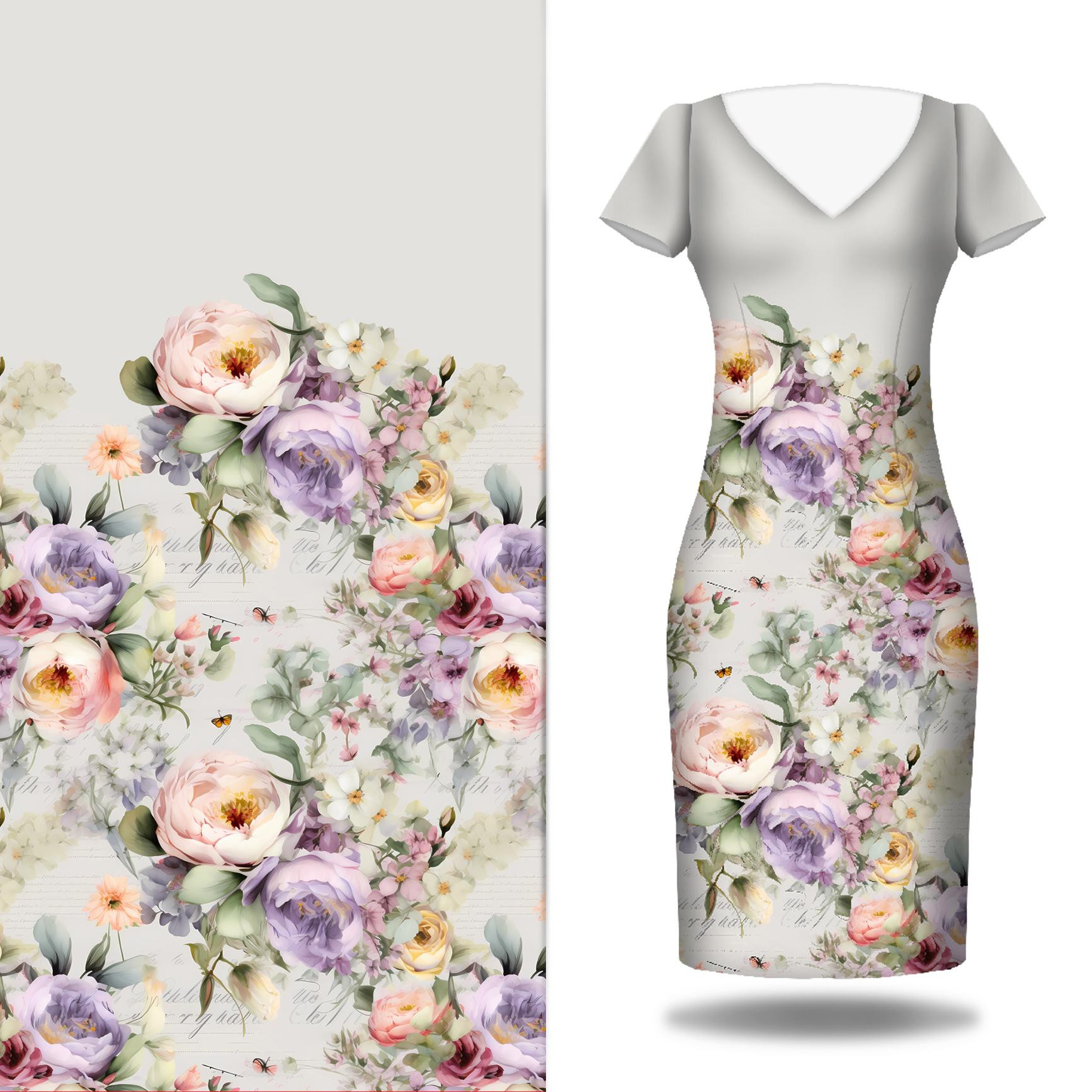 VINTAGE FLOWERS - dress panel Satin