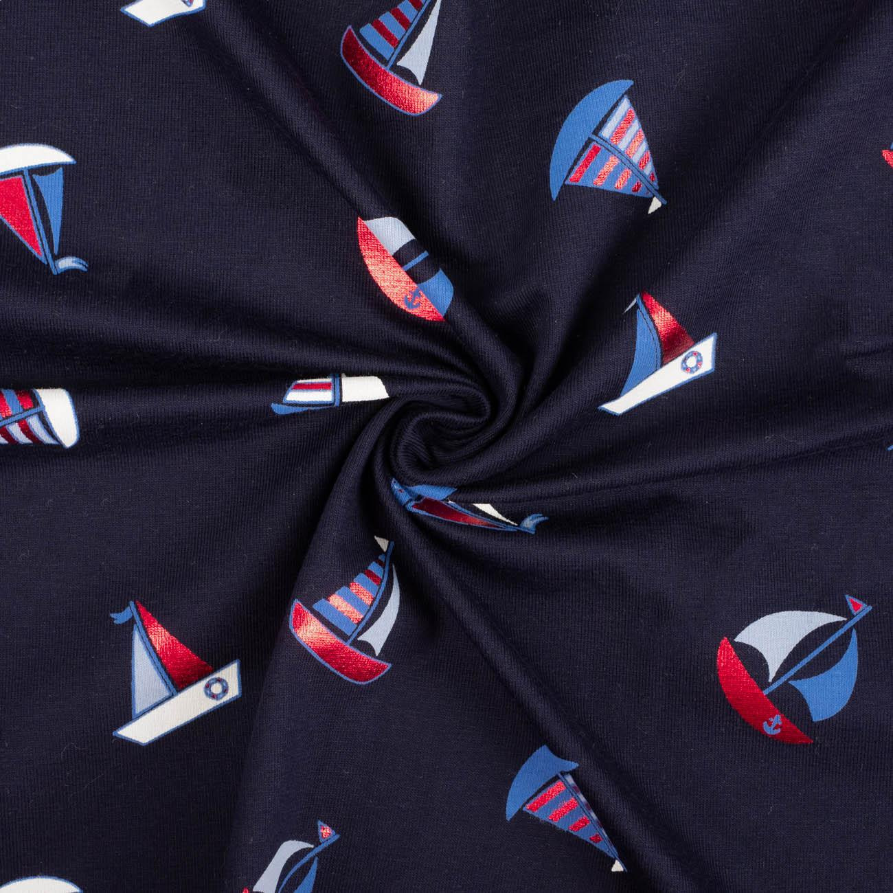 SAILING SHIPS pat. 2 / navy - single jersey 