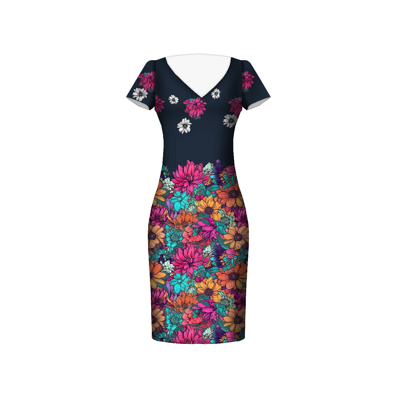 WATER-COLOR FLOWERS pat. 7 - dress panel Satin