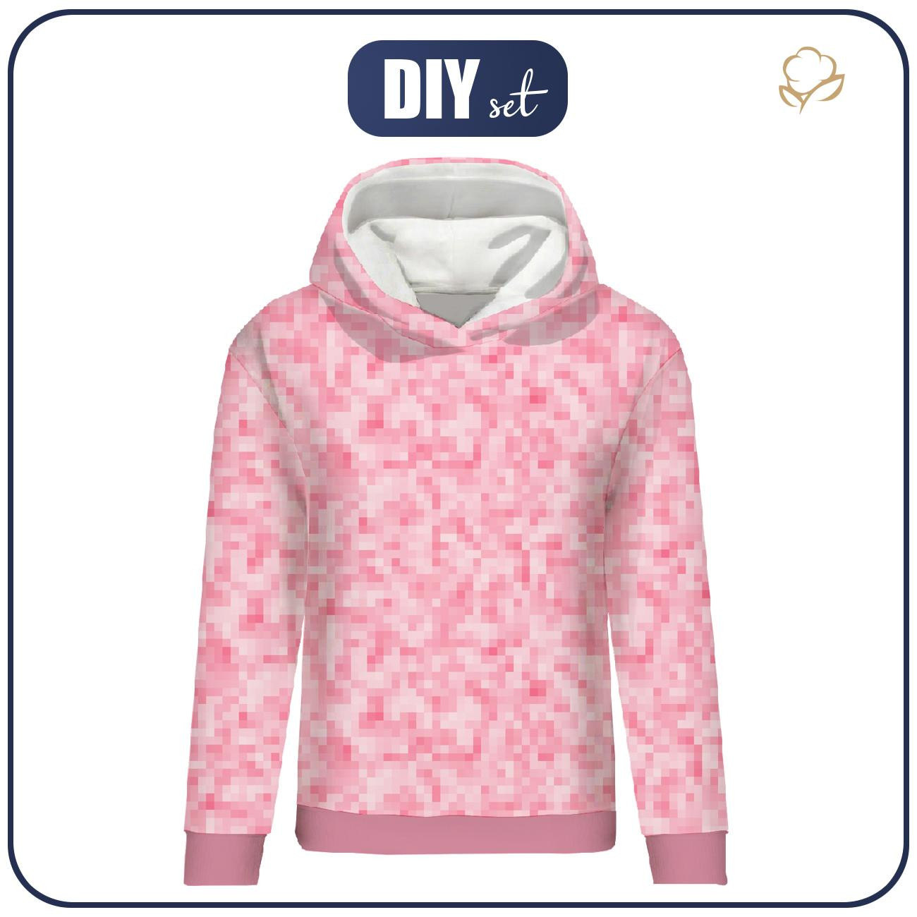 CLASSIC WOMEN’S HOODIE (POLA) - PIXELS pat. 2 / pink - looped knit fabric 