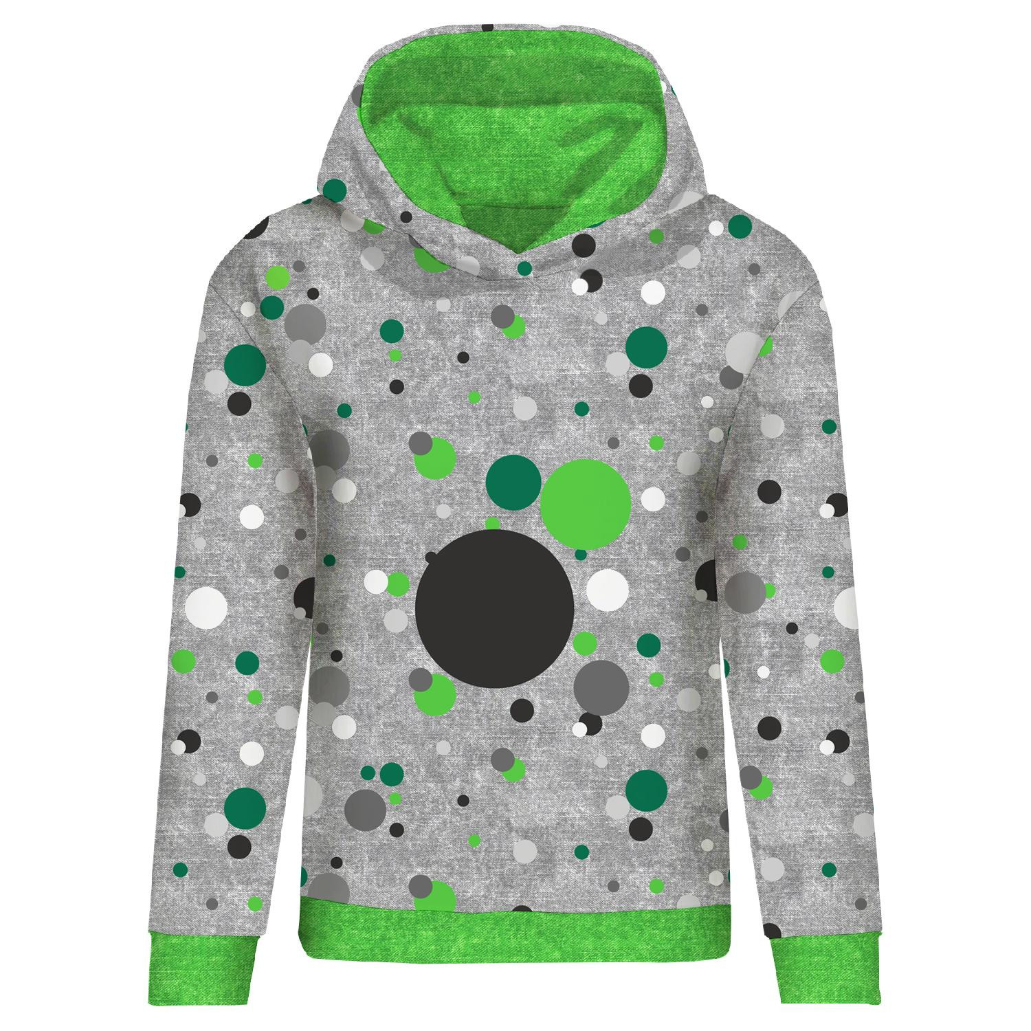 GREEN DOTSIES / ACID WASH GREY - looped knit fabric