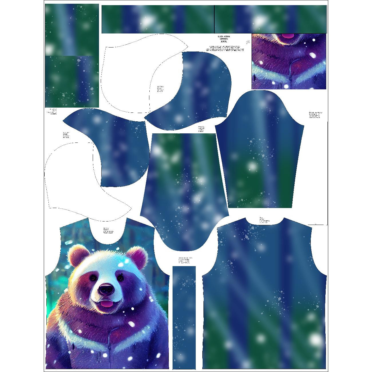 HYDROPHOBIC HOODIE UNISEX - ANIMATED PANDA - sewing set