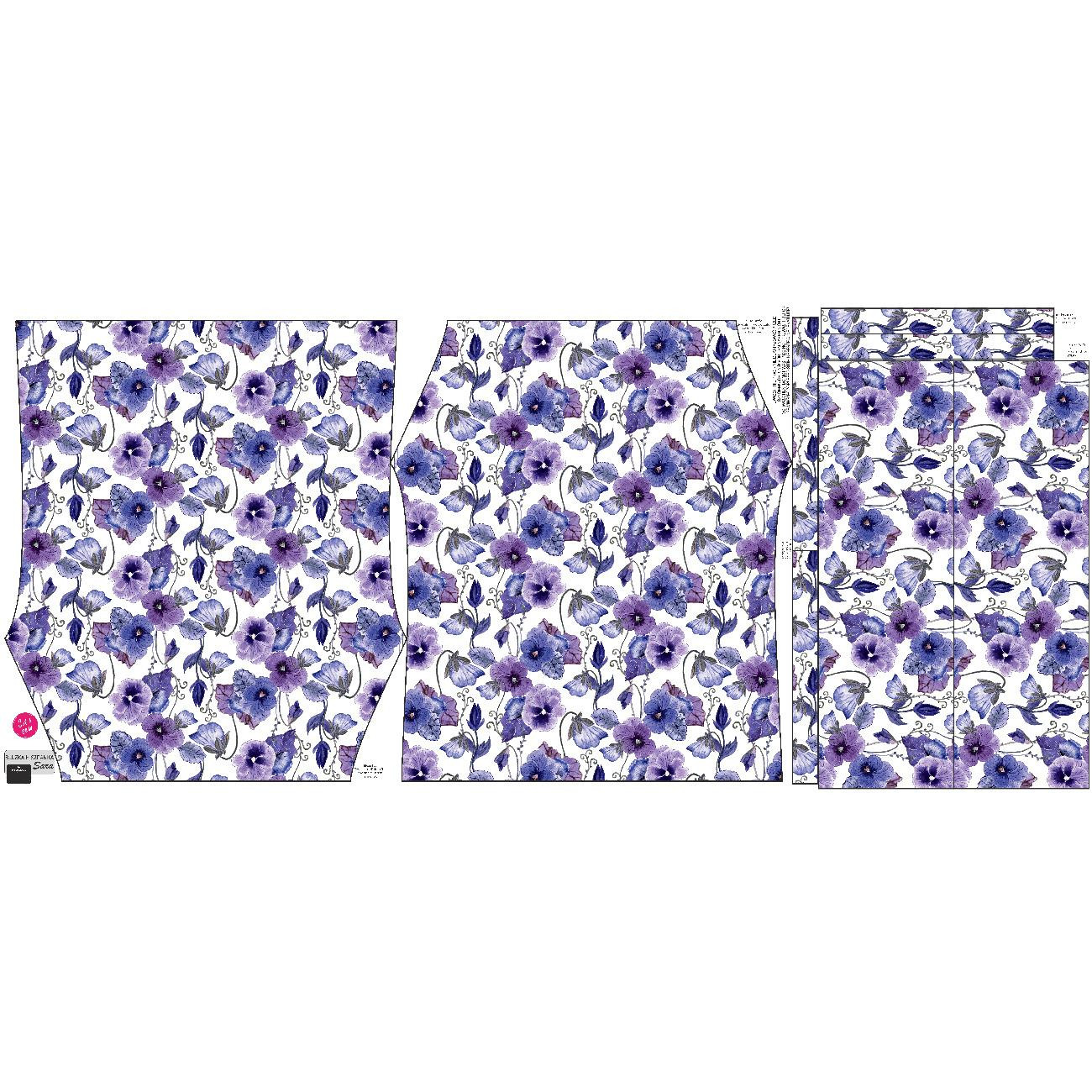 Bardot neckline blouse (SARA) - PANSIES (BLOOMING MEADOW) (Very Peri) - sewing set