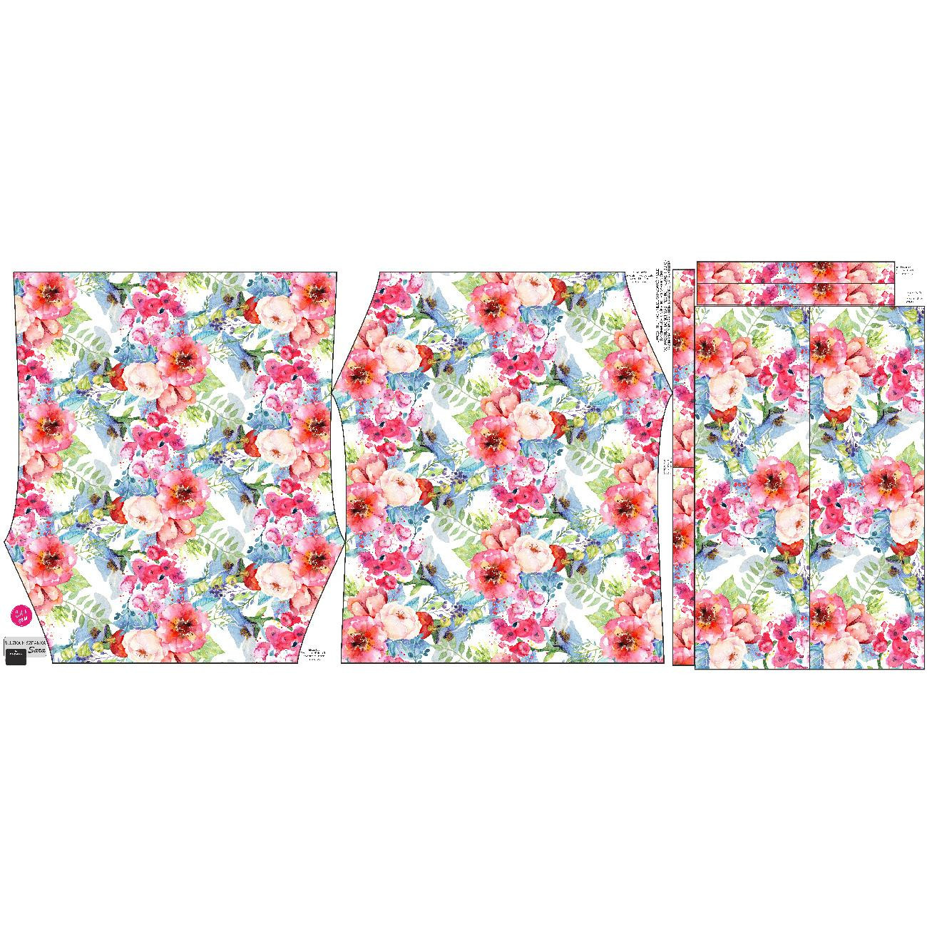 Bardot neckline blouse (SARA) - WILD ROSE PAT. 3 (IN THE MEADOW) - sewing set