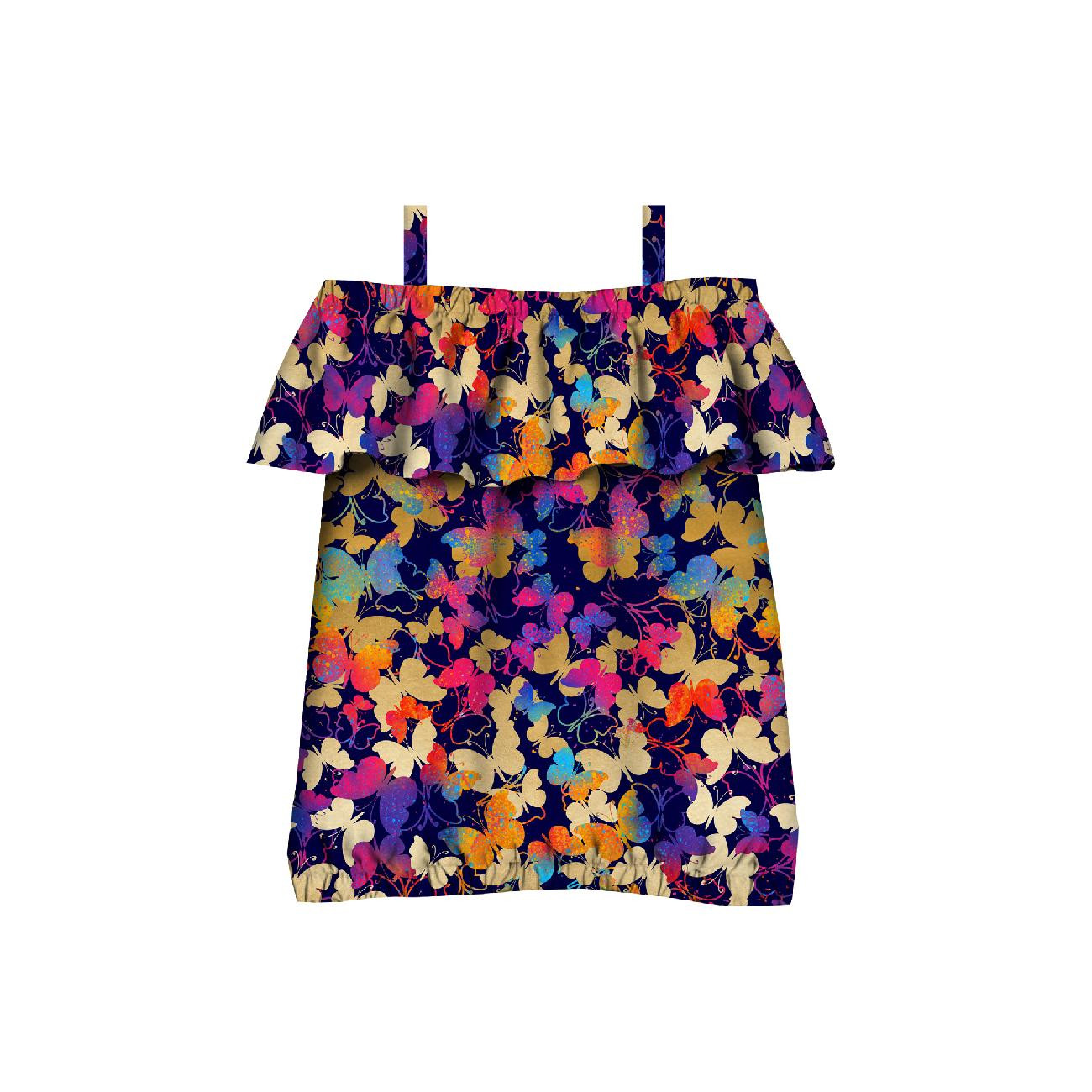 Bardot neckline blouse (SARA) - BUTTERFLIES / colorful - sewing set