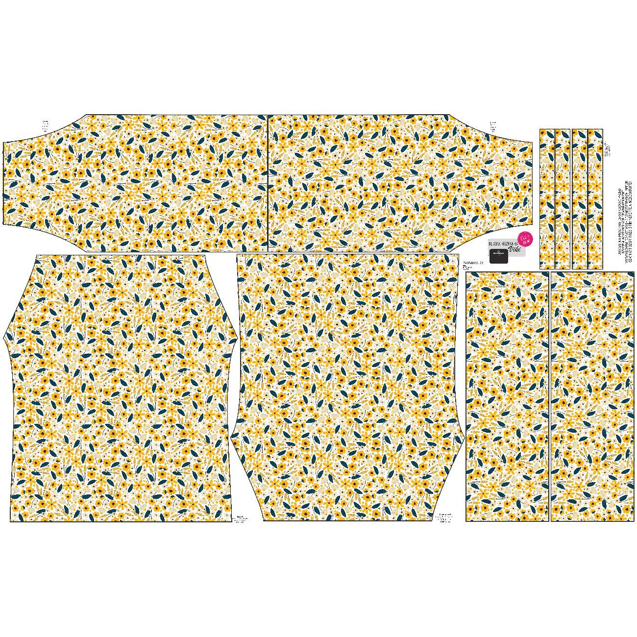 Bardot neckline blouse (VIKI) - SMALL FLOWERS pat. 2 / white - sewing set