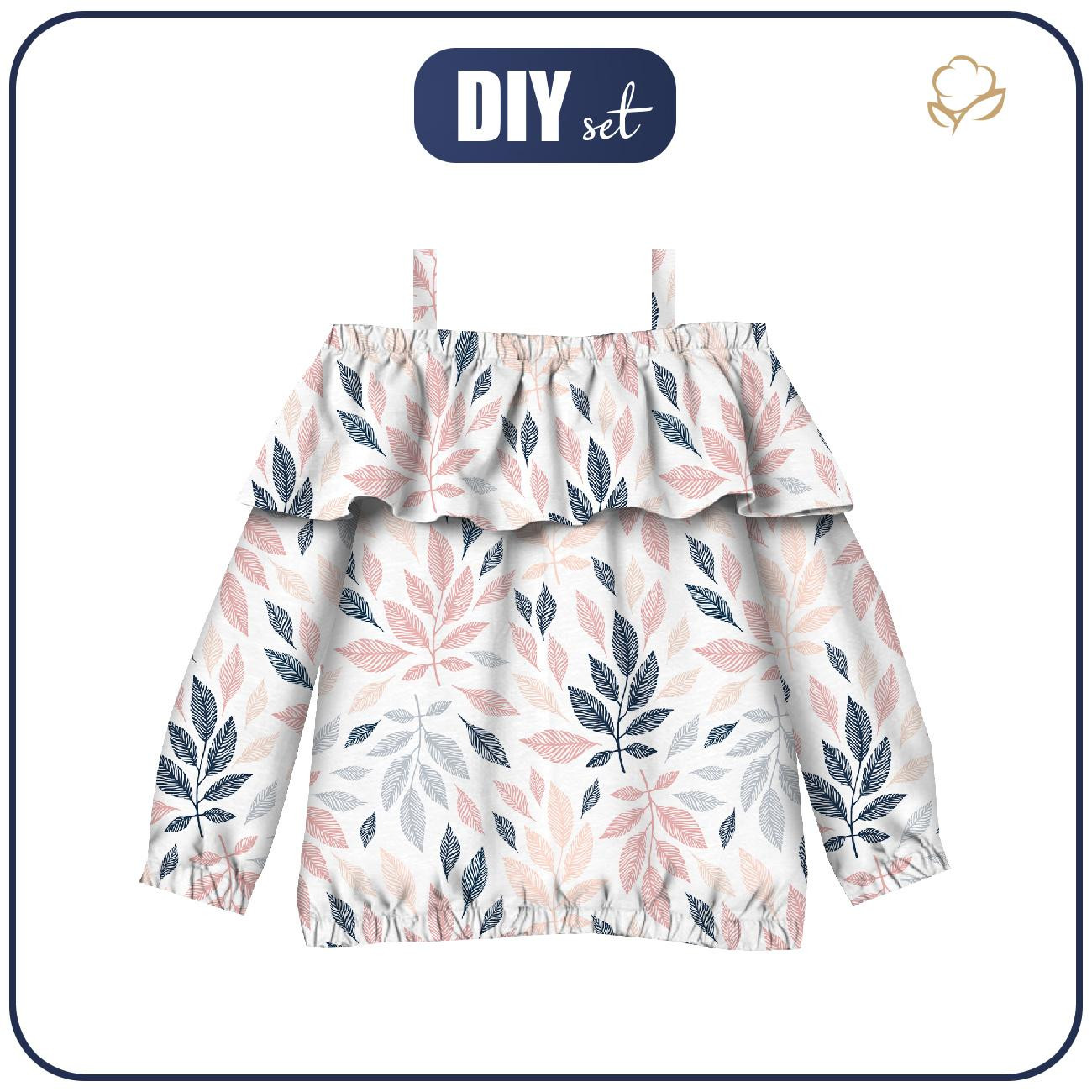 Bardot neckline blouse (VIKI) - PASTEL LEAVES - sewing set