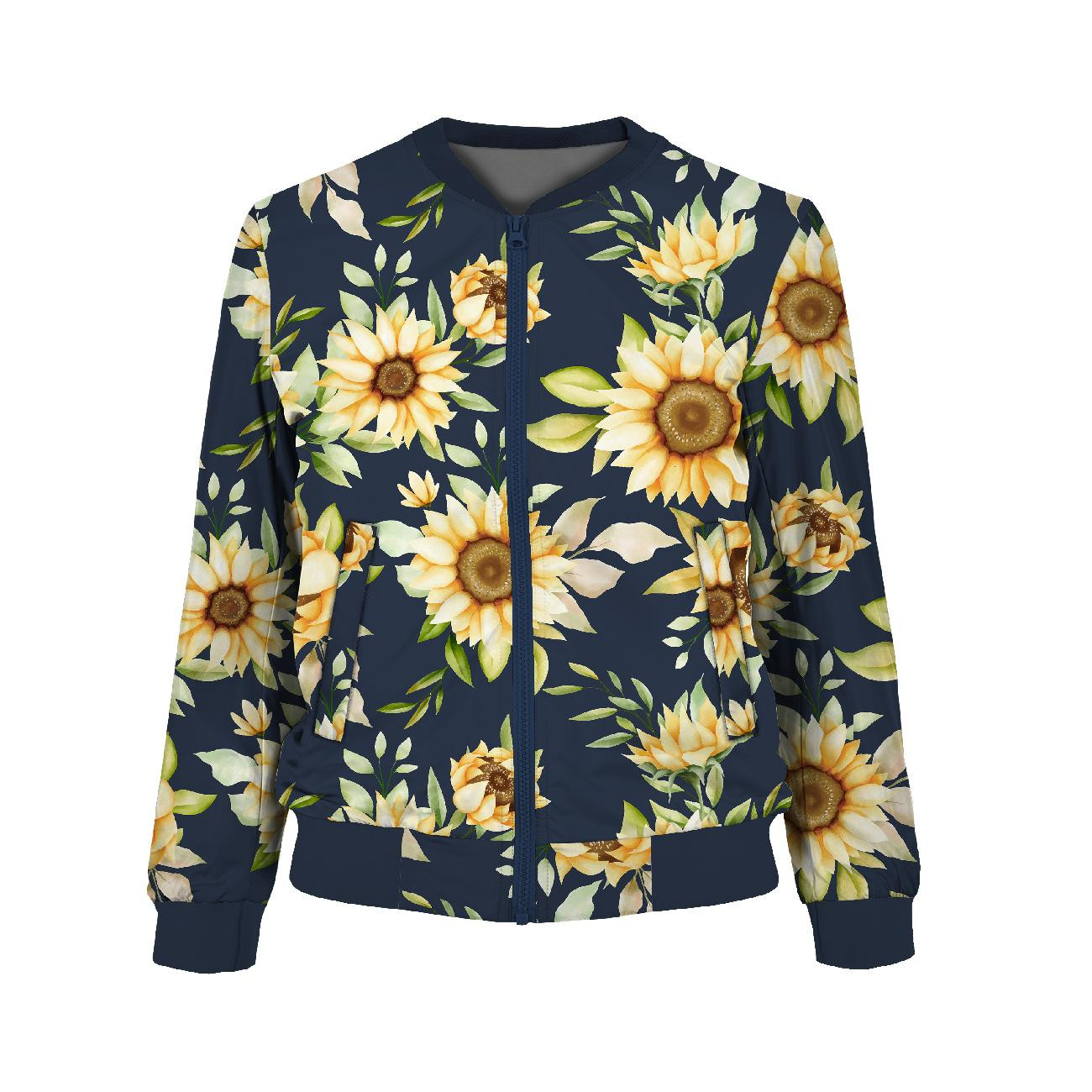 WOMEN’S BOMBER JACKET (KAMA) - SUNFLOWERS PAT. 5 / dark blue - sewing set