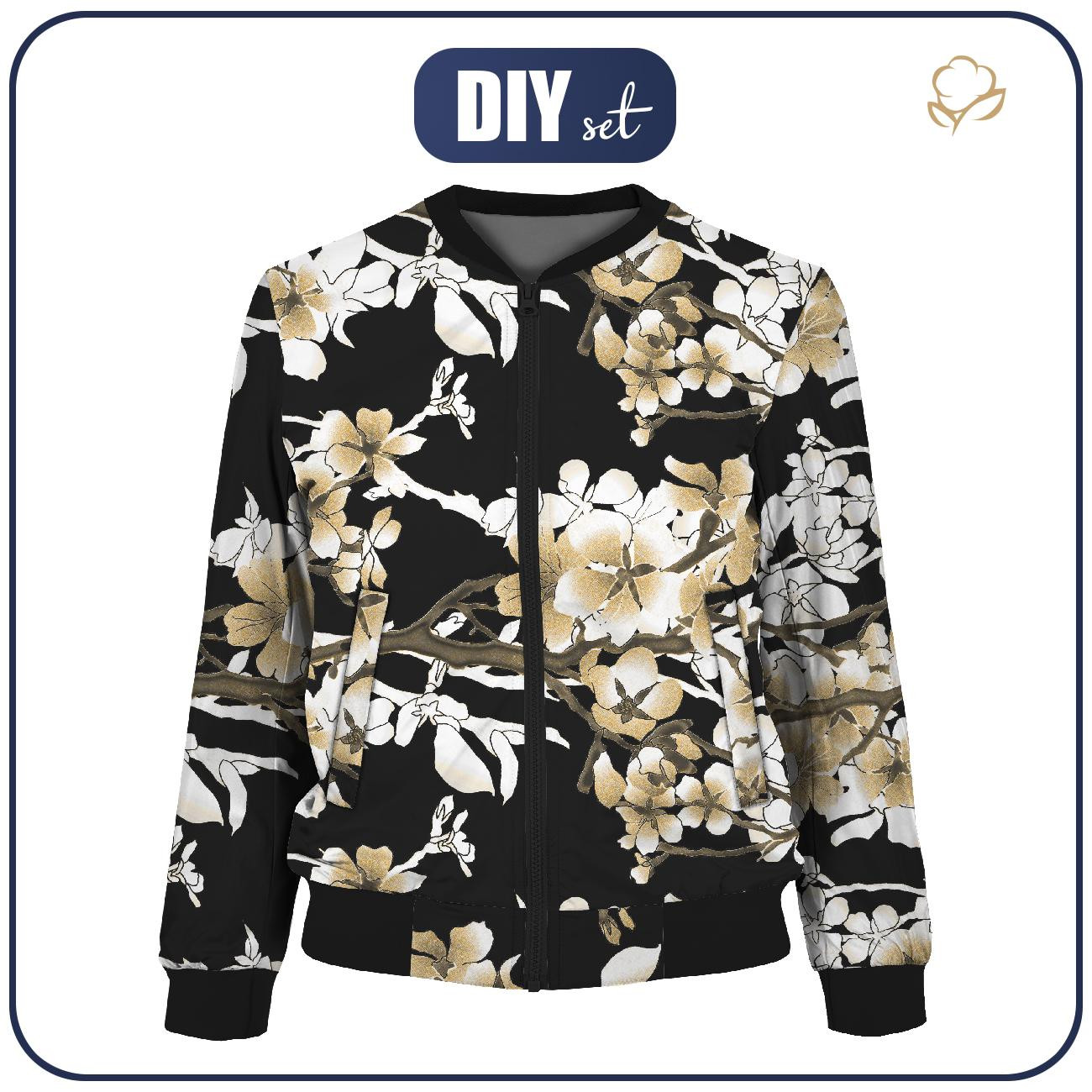 WOMEN’S BOMBER JACKET (KAMA) - GOLD FLOWERS - sewing set