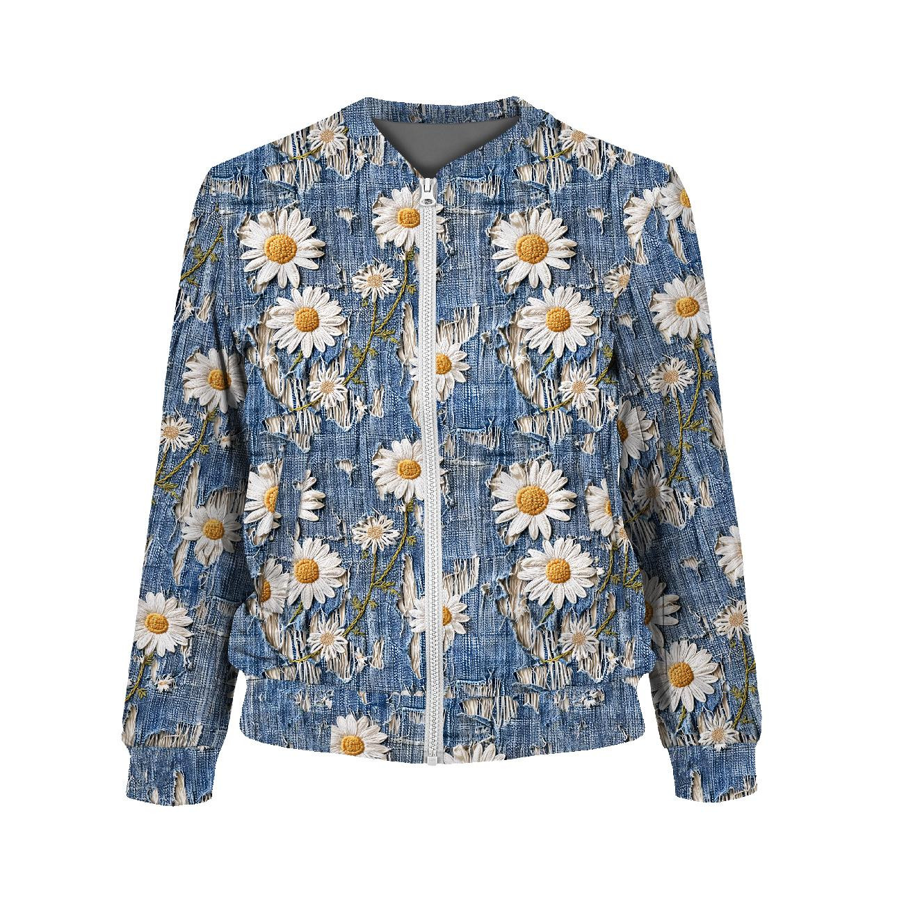 WOMEN’S BOMBER JACKET (KAMA) - DAISIES DENIM IMITATION PAT. 3 - sewing set