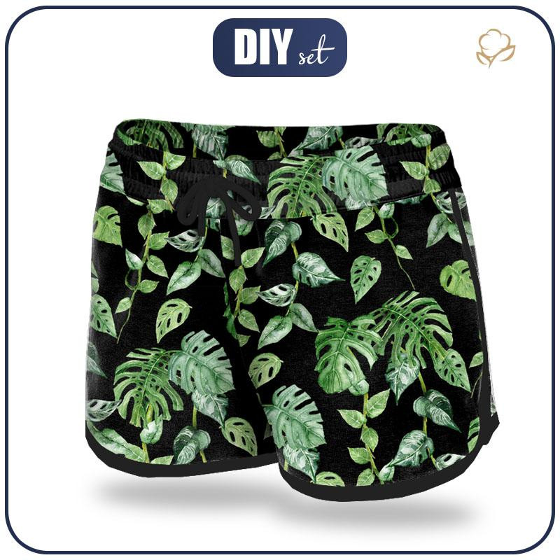 Women’s boardshorts - ROPICAL LEAVES MIX pat. 2 / black (JUNGLE) - sewing set