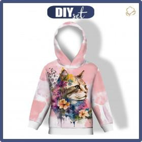 KID'S HOODIE "ALEX" (146/152) - WATERCOLOR CAT PAT. 1 - looped knit fabric 